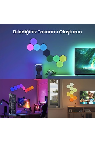 Nanoleaf Altıgen Akıllı Rgbw Duvar Paneli Başlangıç Paketi App Kontrollü, 9 Parça, Siyah, Google Hom RGB