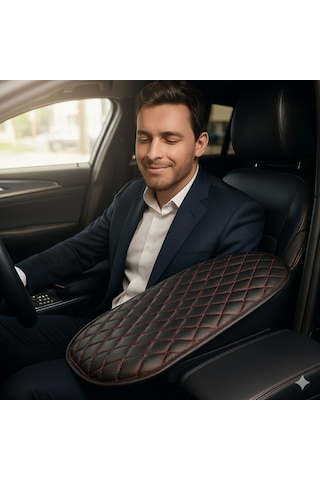 Honda Civic 2012-2015 Deri Oto Kolçak Kılıfı, Kaliteli Süngerli Kırmızı Nakışlı.