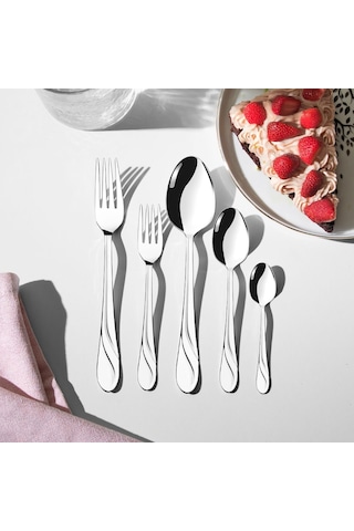 Nehir Safir Sade 12 Kişilik 60 Parça Çatal Kaşık Takımı Gri