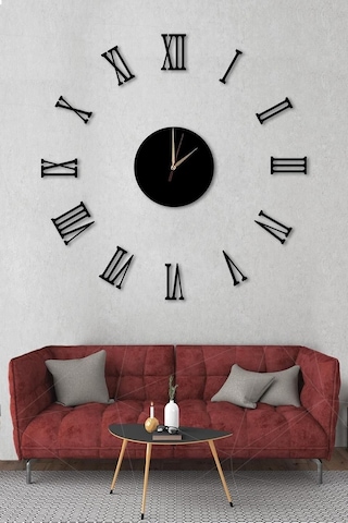 Siyah Ahşap Romen Rakamlı Göbek Duvar Saati - Oturma Odası Oturma Odası Ofis Girişi Için 80x80cm Mdf Masa