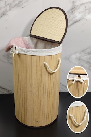 Digithome Yuvarlak Bambu Çamaşır Sepeti Naturel Cl-6001-01 Kahverengi
