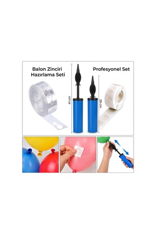 Bakgelal Balon Süsleme Seti - Balon Pompası, Balon Zinciri Ve Şeffaf Balon Bandı Profesyonel Parti Hazırlama Seti - 9001739262579 10+