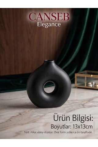 13x13cm - Premium -dekoratif Donut Vazo - Kendinden Kokulu - El Boyaması İşçilik Siyah