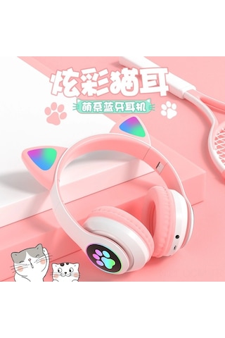 Qingmipy Mavi Kedi Kulaklıklı Bluetooth Kulaklık, Işıklı, Spor Ve Oyun İçin Uygun, Kablosuz, Evrensel Telefon Uyumlu, Dayanıklı Malzeme, Stok Satışı