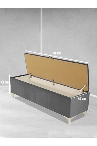 Vetra V2 Sandıklı Puf Gri Dilimli Model Sandıklı Bench Puf - Sandıklı Yatak Ucu Bankı