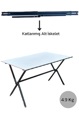 Tamamen Alüminyum Katlanır Alüminyum 6 Kişilik Kamp Karavan Masası Ramses Premıum L Açık Gri