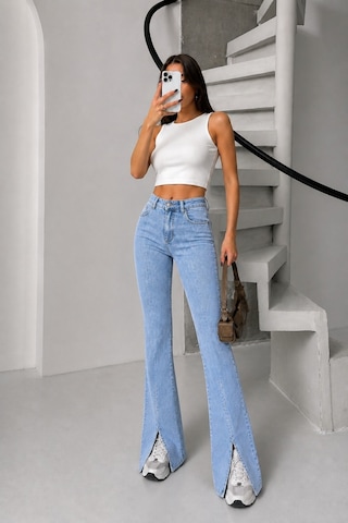 Bluemarlin Buz Kar Likralı Esnek Paça Yırtmaçlı İspanyol/flare Denim Pantolon Buz Kar