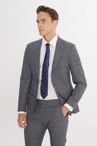 AC&Co / Altınyıldız Classics Erkek Grı Mavı Ekstra Slim Fit Dar Kesim Mono Yaka Kareli Kapak Cepli Takım Elbise Grı Mavı