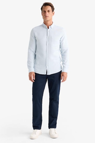 DeFacto Slim Fit Dar Kesim Düğmeli Dokulu Düz Pamuk Karışımlı Uzun Kollu Gömlek T2066AZ24AUBE723
