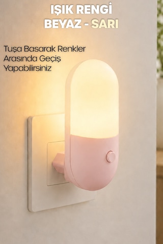 Gece Lambası Yumurta Tip 2 Mod Sarı-beyaz Işık Tuşlu Koridor Hol Işığı Uyuma Işığı Pembe K6791
