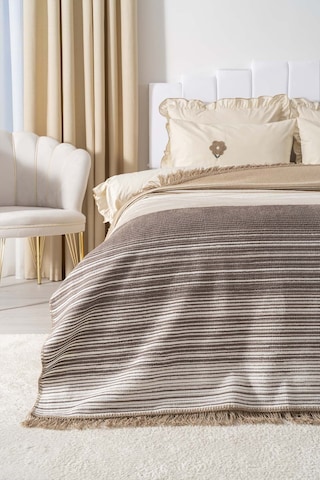 Veloura Bej Çift Kişilik Püsküllü Battaniye Çok Renkli