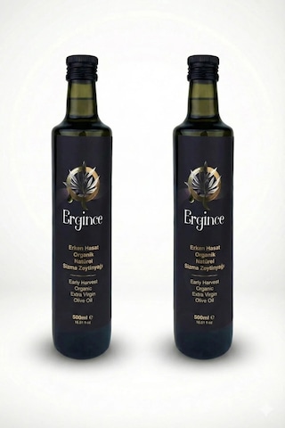 Ergince Organik Erken Hasat Natürel Sızma Zeytinyağı Soğuk Sıkım 0,2 Asit Premium Lezzet 2x500 Ml
