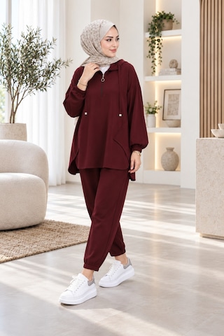 Unika Boutique Kadın Yarım Fermuar Detay İkili Salaş Takım Bordo