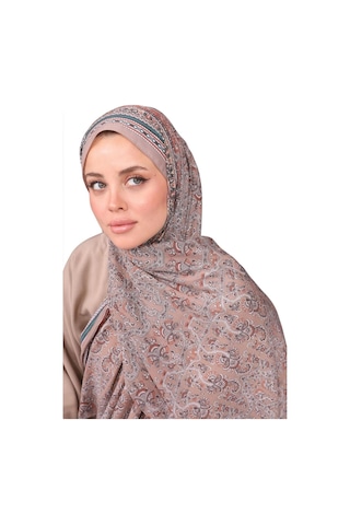 Premium Lux Original Etnik Desen Şal Vual İpek, 1. Sınıf, Hafif, Rahat, Şık, Tesettür Giyim Açık - Kahverengi