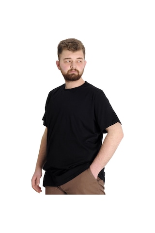 Mode Xl Büyük Beden Erkek Tshirt Bisiklet Yaka Basic 20031 Siyah 001