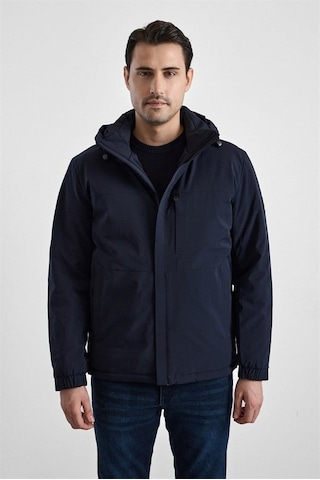 Süvari Lacivert Slim Klasik Yaka Düz Yan Cepli Fermuar Kapitone Rüzgar Geçirmez Mont Mn2008700505-m09