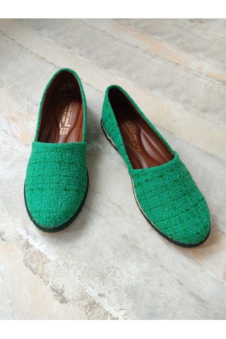Keten Hasır Detaylı Yeşil Kadın Espadril Yeşil