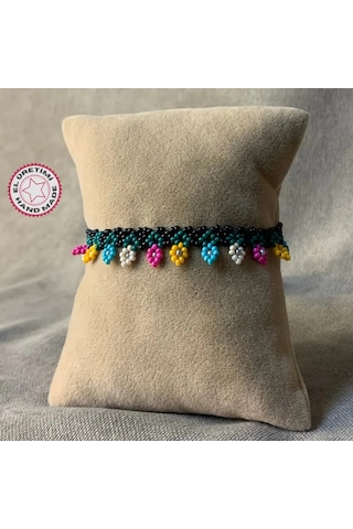 Uretti - Hülya 7360 - El Yapımı Renkli Kum Boncuk Çiçekli Halhal Çok Renkli