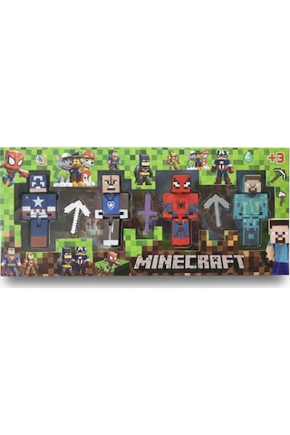Kaptan Amerika Spiderman Minecraft 4 Karakter 3 Aksesuar 7 Parça Çocuk Figür Oyun Seti