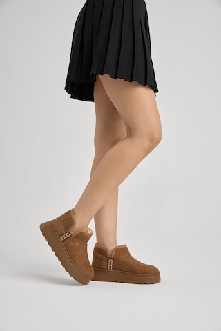 Kalın Poli Taban İçi Astarlı Süet Görünümlü Kadın Taba Günlük Bot Tbprf005 Taba