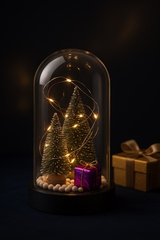 2026 Yeni Yıl Hediye Led Işıklı Fanus İçinde 2 Çam Ağacı Ve Hediye Temalı Noel Yılbaşı Gece Lambası 20