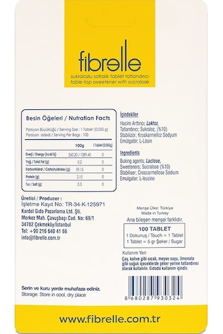 Fibrelle Sukralozlu Tablet Tatlandırıcı 100'lük Cep