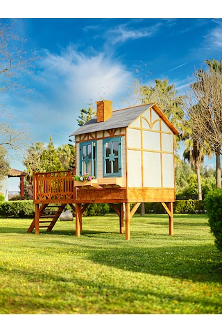 Mandu Ahşap Yerden Yüksek Ağaç Oyun Evi Çok Renkli