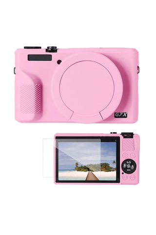 K&f Concept K&f Canon G7x Mark Iıı Uyumlu Silikon Kılıf + Ekran Koruyucu / Pembe Pembe