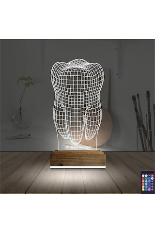 Luvivia Diş Hekimi Hediye Kişiye Özel 3d Lamba - Masa Gece Lambası V1 Şeffaf