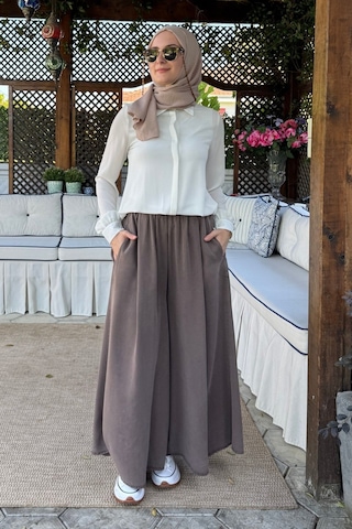 Rabia Şamlı Vera Etekli Pantolon Kahve Normal