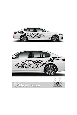 90x21cm-Kurt Alevli Yan Kapı Araba Sticker. Alevli Kurt Oto Arka