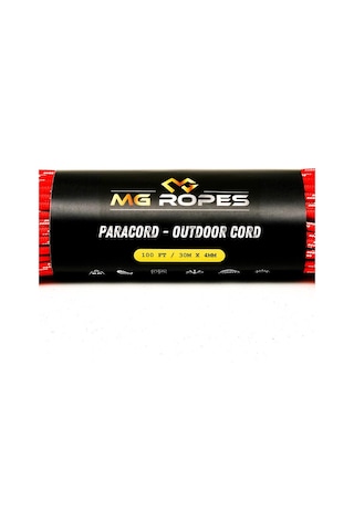 Mg Ropes Polyester Paracord İp 4 Mm Kırmızı Beyaz Desen 30 Metre Kırmızı