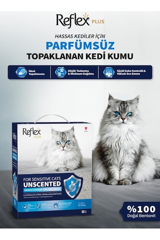Reflex Plus Hassas Kediler İçin Parfümsüz Topaklanan Kedi Kumu 10l X 2 Adet