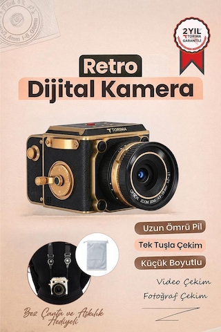 Vintage Dijital Kamera Selfie Video Vlog Kamerası Fotoğraf Makinesi Cmr48 Siyah