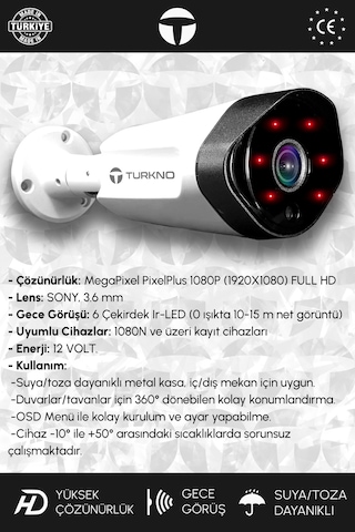 Turkno 1 Kameralı Galia 1 Dış Kamera Set 320 GB HDD Full HD Gece Görüşlü Güvenlik Kamerası Sistemi