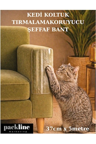 Packline Marketing Kedi Koltuk Tırmalama Koruyucu Şeffaf Yapışkanlı Mobilya Tırmalama Önleyici Bandı 37cm X 5metre