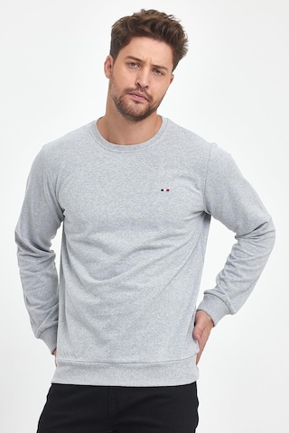 MMetalic Erkek Gri Bisiklet Yaka Nakış Detaylı Regular Fit Sweatshirt 001