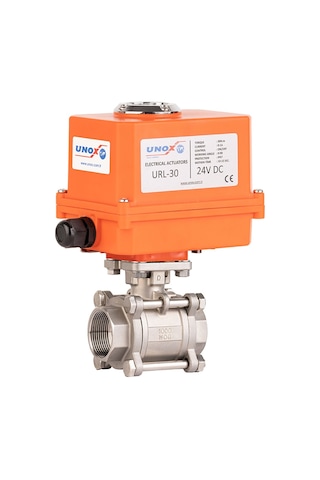 Unox Dn80 - 3" 24 V Dc Elektrikli Aktüatörlü Dişli Küresel Vana 3 Parçalı