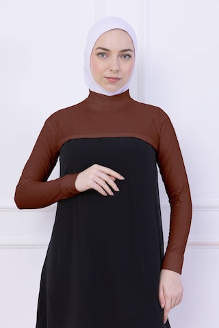 Loggia Balıkçı Yaka Boyunluklu Kolluk Kiremit - Likralı Dik Yakalı Kadın Body Tesettür Crop Bolero Kiremit