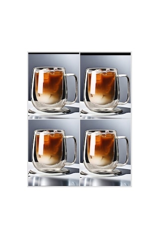 4 Adet Çift Katmanlı Kahve Kupasi Seti - Kahve Sunum Bardağı - Latte Bardağı Çift Cidarlı 350 Ml Çokrenkli