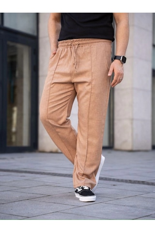 Efnaz Style Erkek Keten Cepli Çıma Dikişli Jogger Buggy Pantalon Rahat Kalıp - Kahverengi