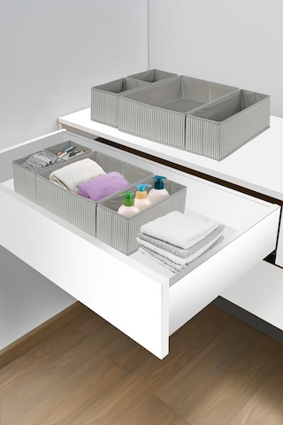 4'lü Gri Çizgili Dolap-çekmece Içi Organizer Seti 28x28x13 X1 / 28x13x13 X1 / 13x13x13 X2