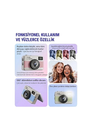 Retro Mini Dijital Kamera 1080p 1.47 İnç Flip Ekranlı Flaşlı Selfie Vlog Kamerası 4gb Sd li Ye