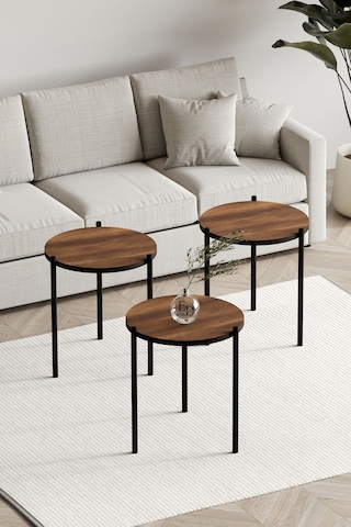 Nice 3'lü Zigon Sehpa Siyah Metal - Barok Tabla