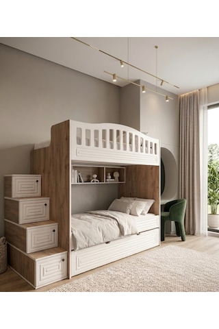 Imperium Yavrulu Tamamen Mdf Membranlı Fonksiyonel Merdivenli Ranza Çb 2 90 x 190 CM