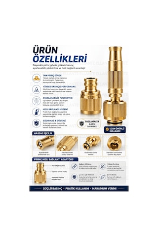Pirinç Basınç Ayarlı Hortum Sprey Ucu Hızlı Bağlantı Adaptörlü Set Metal Bahçe Sulama Ve Araç Yıkama