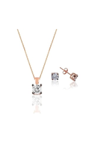 Gümüş Rose Kolye Ve Küpe Gümüş Set