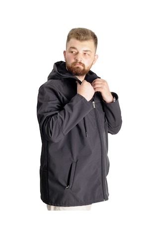 Mode Xl Büyük Beden Softshell Waterproff Kapüşonlu Mont 21235 Antrasit 001