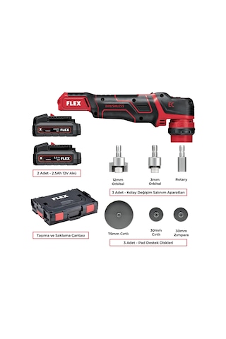 Flex Pxe 80 12v-ec Set Rotary/orbital Akülü Nano Polisaj Makinesi Seti Mini Şarjlı Pasta Cila