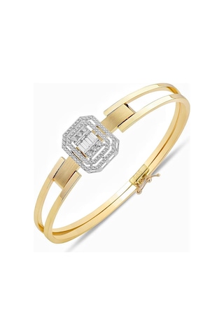 Üst Kalite Özel Tasarım Pırlanta Modeli Baget Kelepçe Altın Bilezik Altın - Yeşil